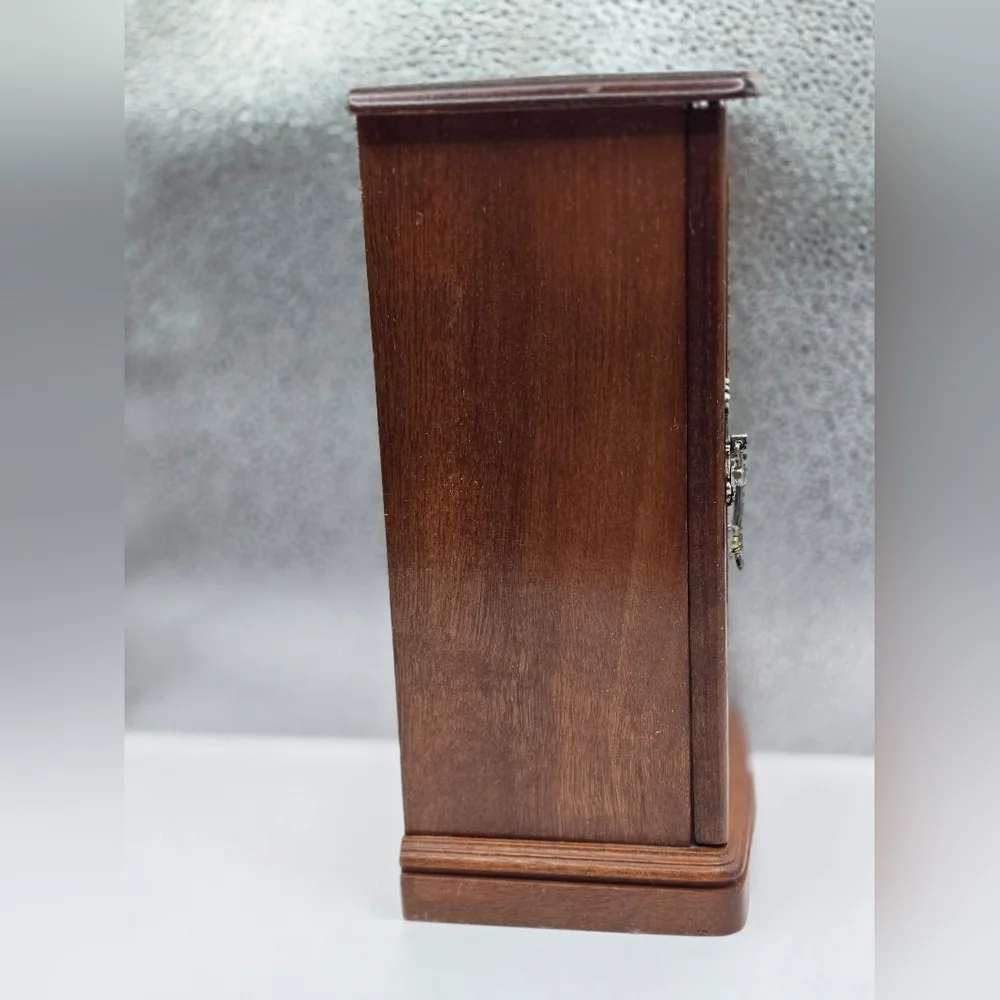 Vintage Farrington Wooden Armoire Jewelry Cabinet with Mirror and Stained Glass